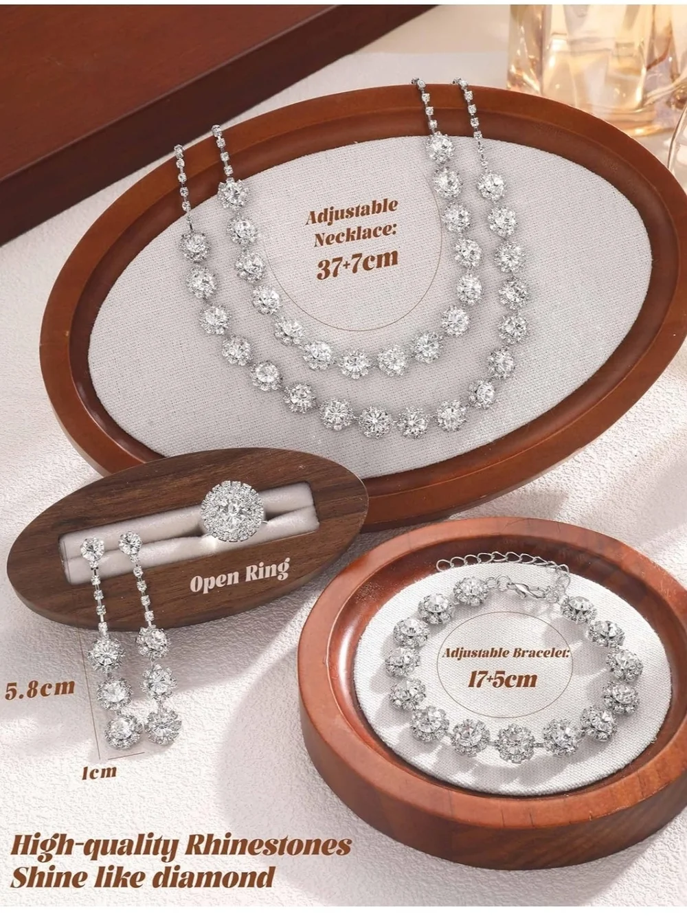Elegant White Crystal Bridal Jewelry Set - Necklace, Earrings, Bracelet, Ring